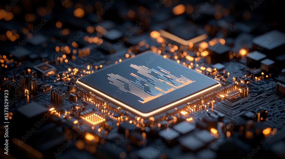 Sleek 3D App Icon Data Analysis Tech Digital CPU Circuit Board