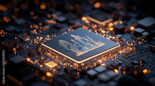 Obraz na płótnie Sleek 3D App Icon Data Analysis Tech Digital CPU Circuit Board w salonie