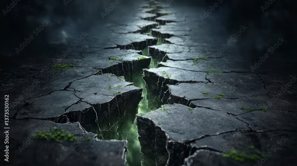 Dark Cracked Earth Glowing Fissure Apocalyptic Landscape Texture Background