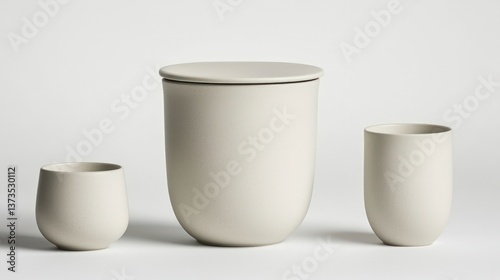 Obraz na płótnie Modern Ceramic Canisters Cups Kitchenware Home Decor Light Grey Minimalist Style w salonie