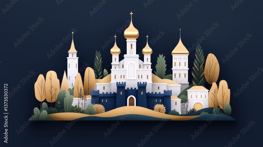 Majestic Medieval Castle Golden Spired App Icon Fairytale Kingdom Fantasy Landscape