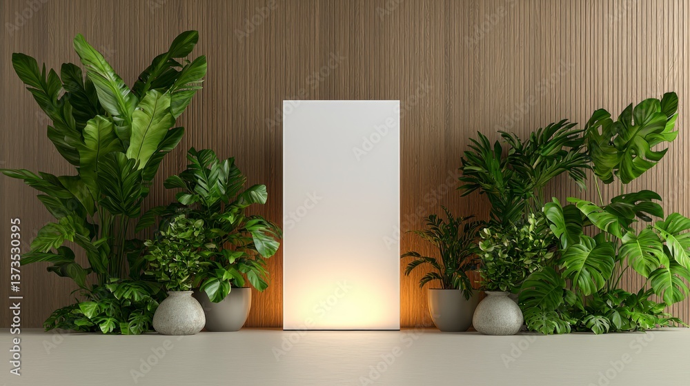 Modern Minimalist Lightbox Mockup with Tropical Plants