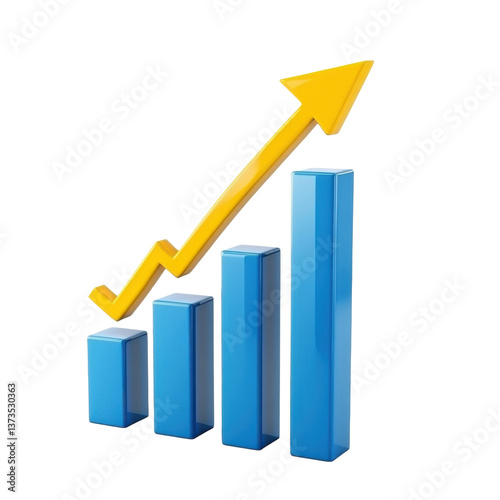 Free Download Business statistics visualization with blue bars and upward yellow arrow for economic progress - GFXLoad