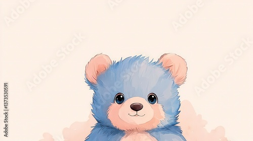 Obraz na płótnie Adorable Blue Teddy Bear Watercolor Illustration Cute Childish Design Soft Pastel Colors w salonie