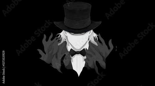 Obraz na płótnie Mysterious Man in Top Hat Hidden Face Sketch Engraving Dark Art Black and White Illust w salonie