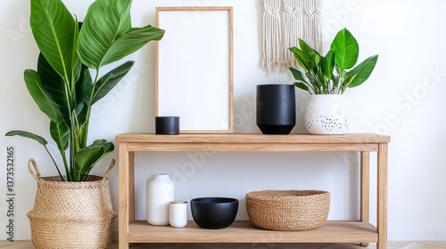 Modern Home Decor  Plants  Baskets  Console Table  Potted Plants  Wooden Shelf  Stylish Ro