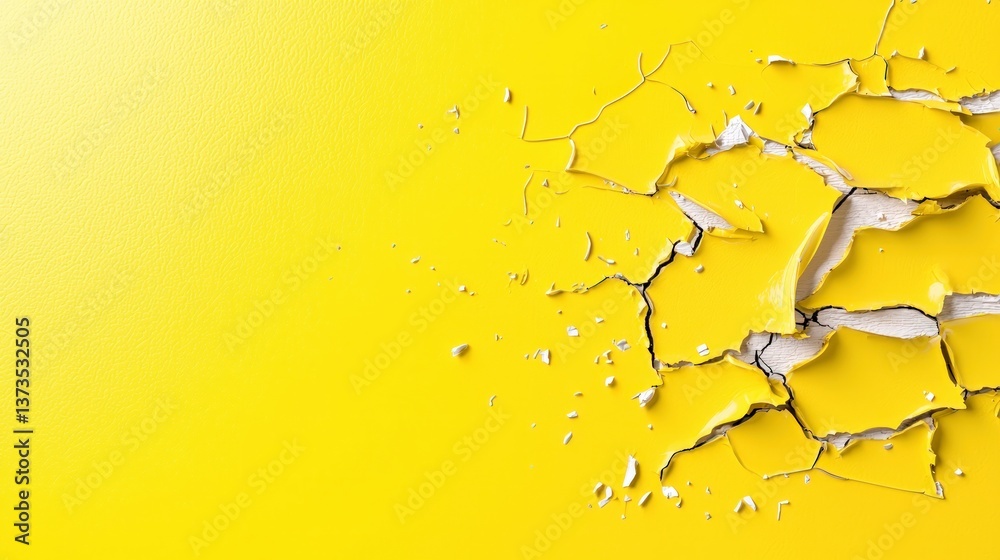 Cracked Yellow Paint Texture Abstract Background Grunge Wall Surface Distress Aged