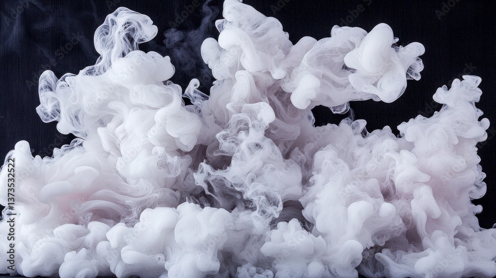 Abstract White Ink Swirls Fluid Art Ethereal Cloud Navy Background Artistic Design