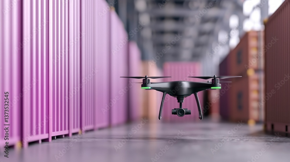 Drone Technology Aerial View of Shipping Containers