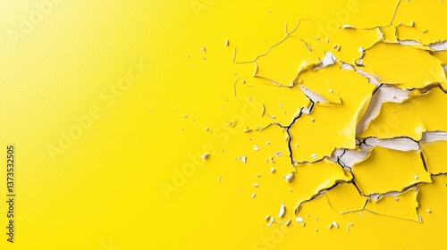 Obraz na płótnie Cracked Yellow Paint Texture Abstract Background Grunge Wall Surface Distress Aged w salonie