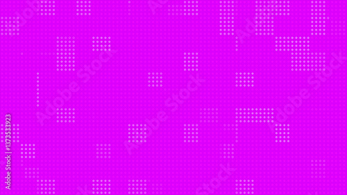 An abstract futuristic digital background with a glowing of white dots on a pink background.