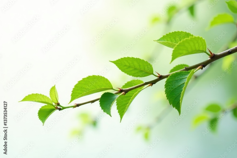 A single aspen branch on white background with delicate tips, greenery, tree A single aspen branch on white background with delicate tips, greenery, tree