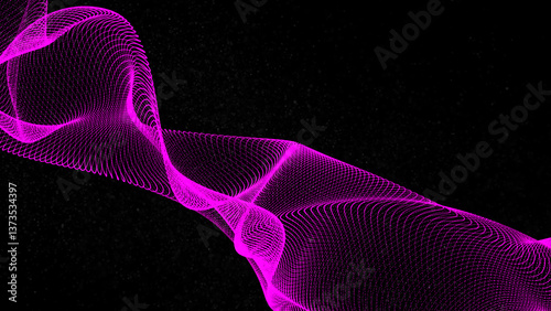Abstract digital pink  Dot wave of particles. Futuristic point wave. Technology flowing dot background . illustration  black blackground.