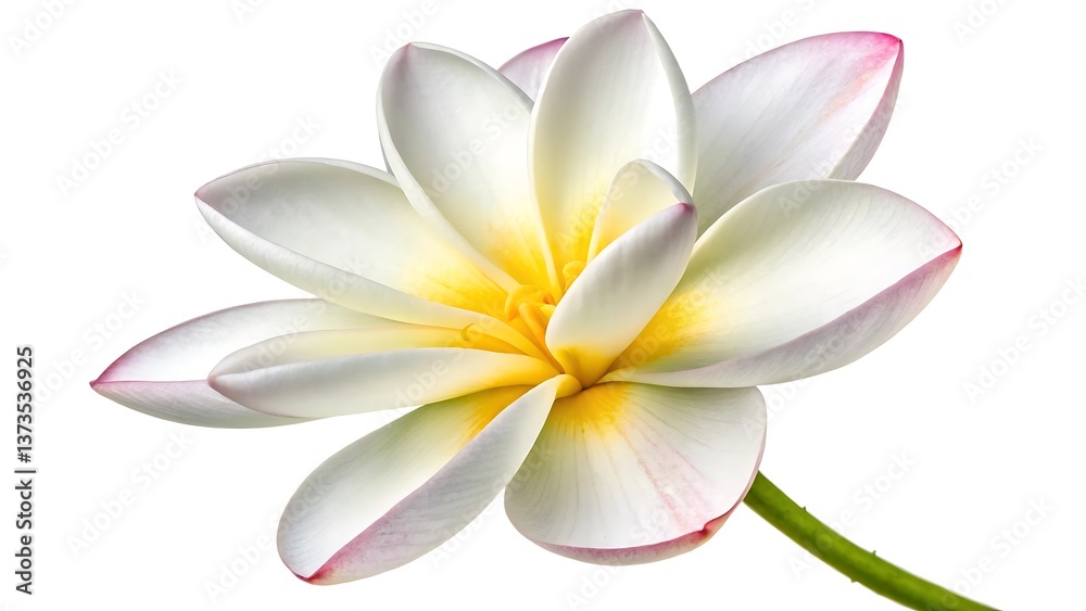 Naklejka premium Stunning White Lotus Flower with Yellow Center Captured in High-Resolution Photography for Nature and Floral Designs