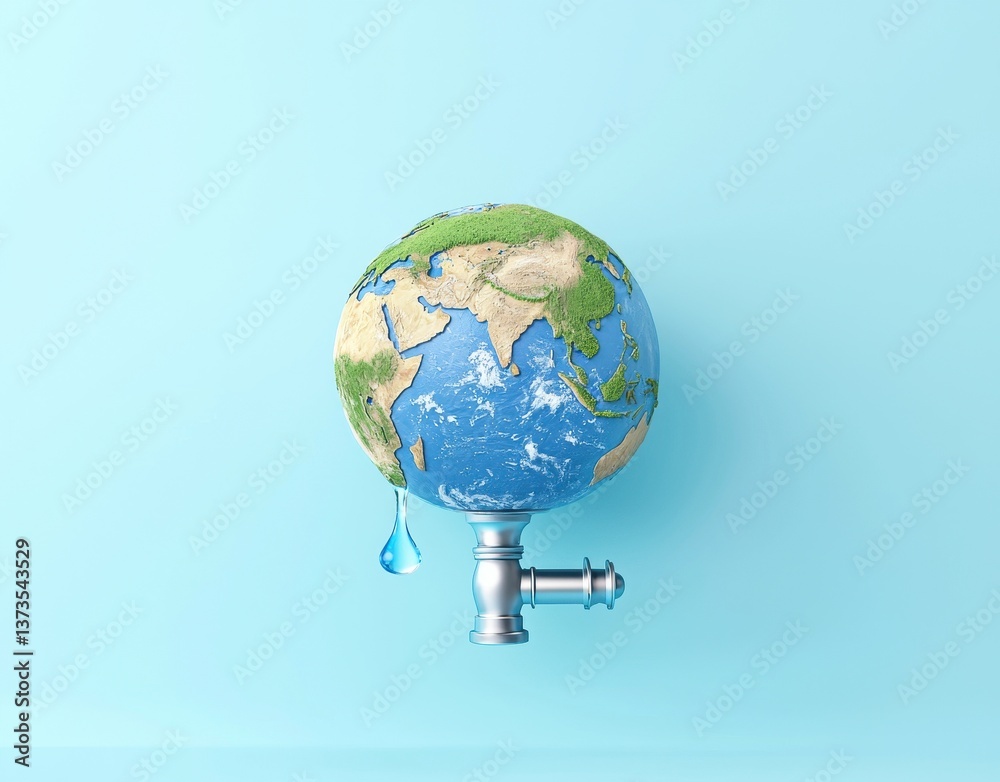 Naklejka premium Earth Globe with Faucet Illustrating Water Conservation Concept
