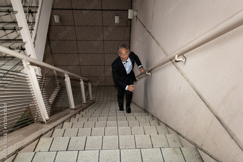 ビジネス街を歩く、シニア男性のポートレート