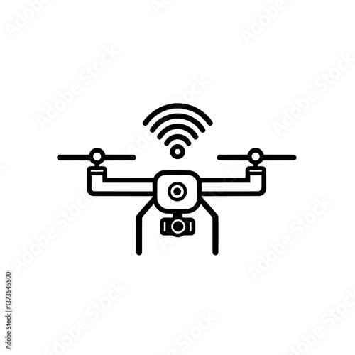 Wireless drone icon with four propellers and signal waves, representing modern aerial technology, communication, and remote-controlled flying devices.