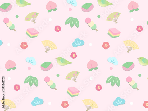 Cute Japanese Pattern  Background for Hinamatsuri and Spring