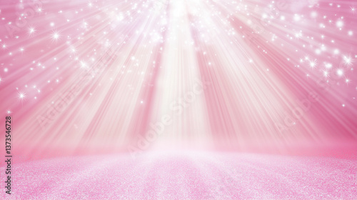 ピンクとゴールドの輝く光ときらめく星の幻想的な背景キラキラライトアップ