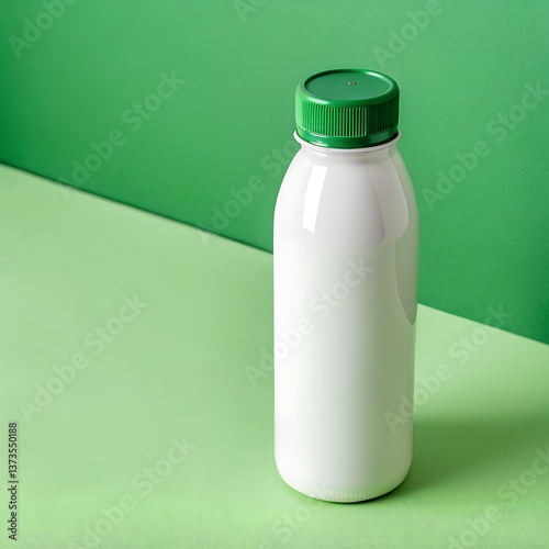 White Bottle with Green Cap in Studio Setting on Two Tone Green Background