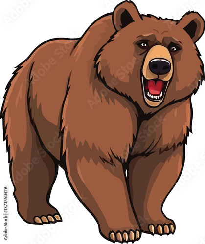 Cute cartoon a illustrator grizzly bear vector with a white backround