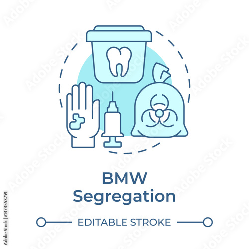 Biomedical waste segregation soft blue concept icon. Medical garbage sorting. Safe disposal. Round shape line illustration. Abstract idea. Graphic design. Easy to use in presentation, article