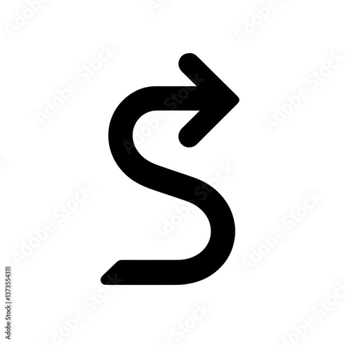 S-shaped curved arrow icon minimal black style on transparent background