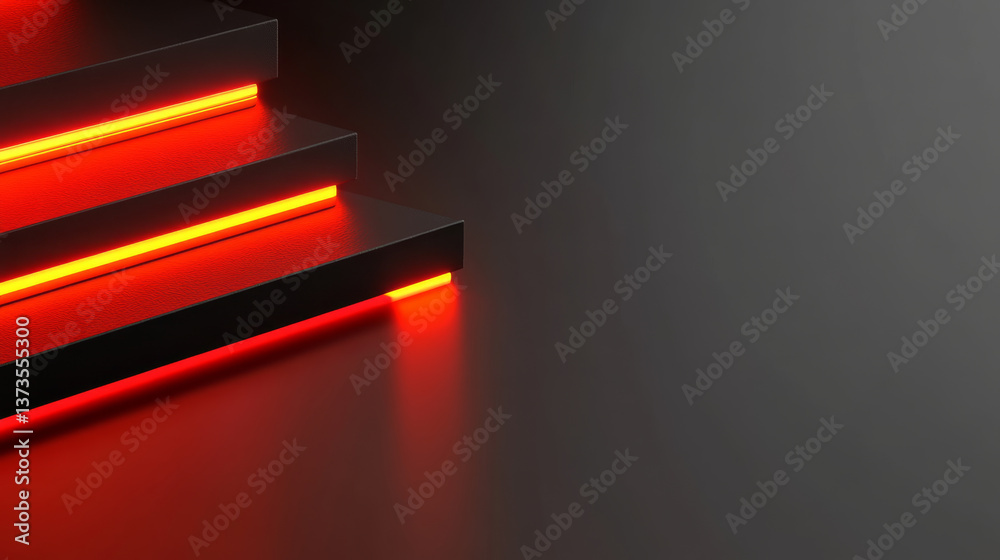 Obraz premium Futuristic stairs with glowing red lights create striking effect