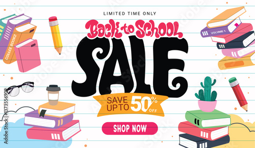 Back to school sale clipart banner design. Back to school sale text in paper space abstract background clip art for students and teachers special offer shopping  discount with drawing educational 