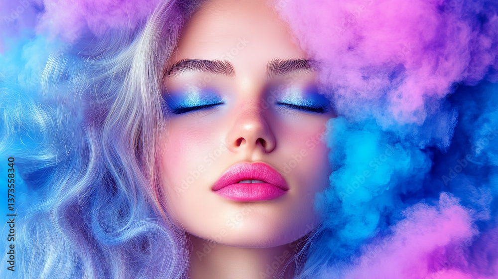 Fototapeta premium serene beauty with colorful hair and vibrant makeup