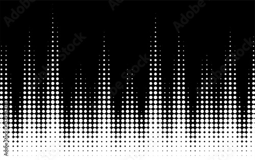 White halftone wavy pattern. Half tone circle dots wavy background. Curved wave gradient texture. Vector illustration