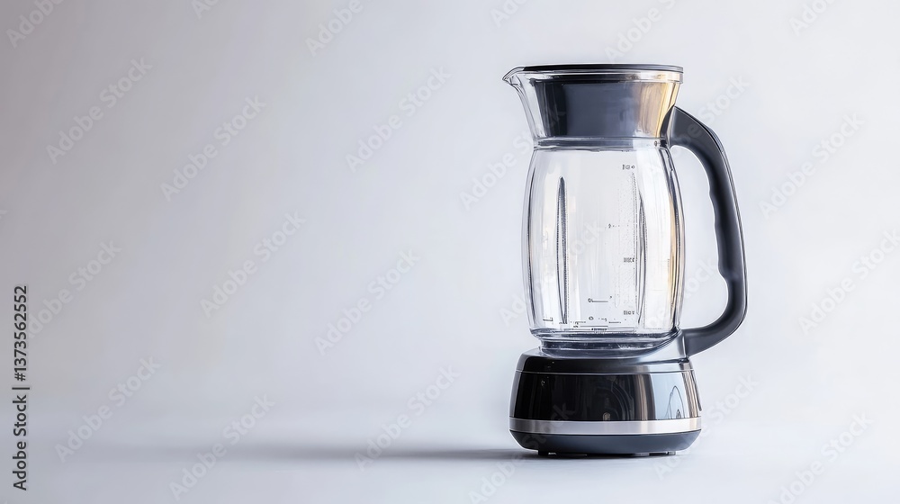 A compact blender with a transparent jar, positioned on a white background with negative space A compact blender with a transparent jar, positioned on a white background with negative space