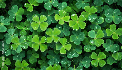 a lush carpet of clover leaves. The leaves, predominantly a vibrant green