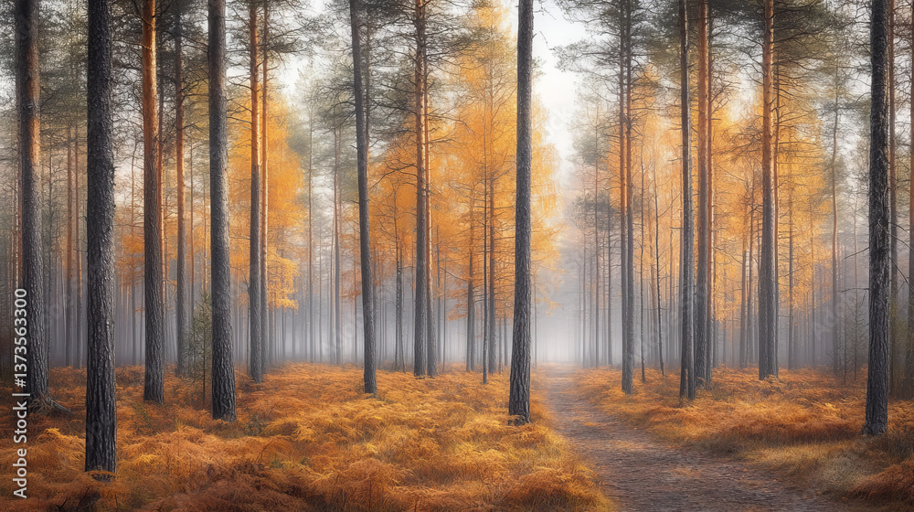 serene forest path surrounded by tall trees and autumn foliage serene forest path surrounded by tall trees and autumn foliage