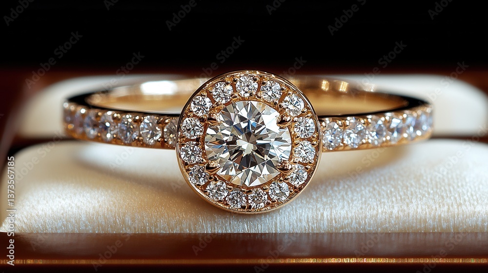 Elegant Gold Ring with Diamond Centerpiece and Halo Design Elegant Gold Ring with Diamond Centerpiece and Halo Design