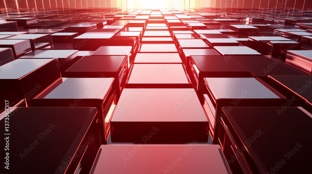 Obraz premium Vibrant red cubes create mesmerizing digital landscape