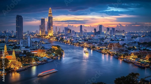 River cruise at dusk bangkok thailand cityscape scenic view urban serenity