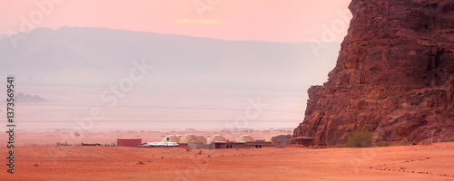 Jordan, Wadi Rum sunrise desert, camp tents