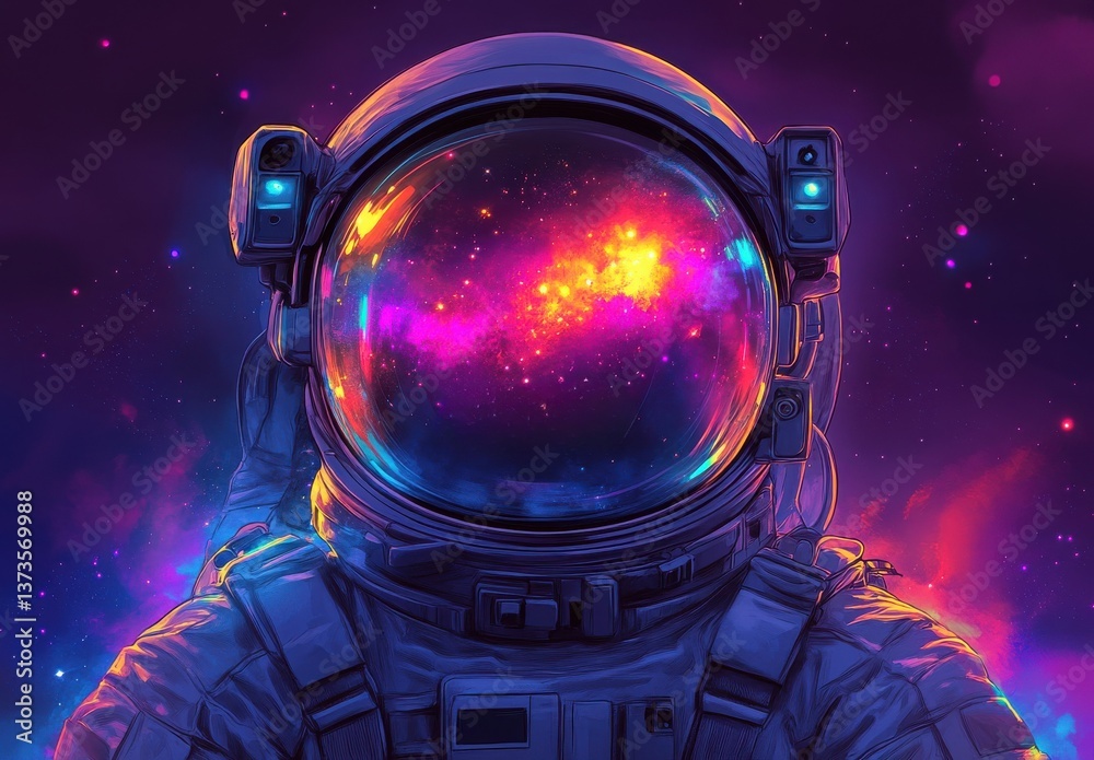 A colorful astronaut with a glowing helmet and a glowing space background A colorful astronaut with a glowing helmet and a glowing space background