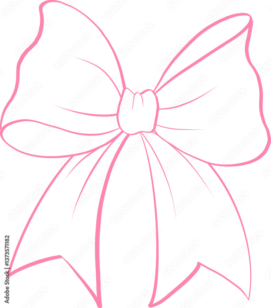 Playful Pink Ribbon Bow Outline Hand Drawn Playful Pink Ribbon Bow Outline Hand Drawn