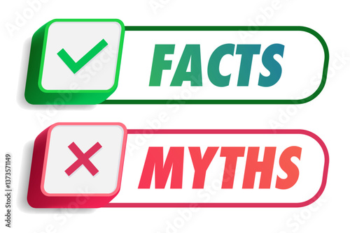 Facts and myths sticker template trendy style isolated on white background. Fact checking or easy compare evidence vector 10 eps