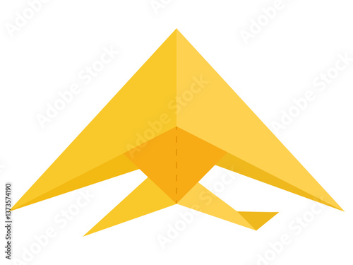 Yellow origami bird made from folded paper in geometric and minimalist style. Flat vector illustration in traditional Japanese papercraft.