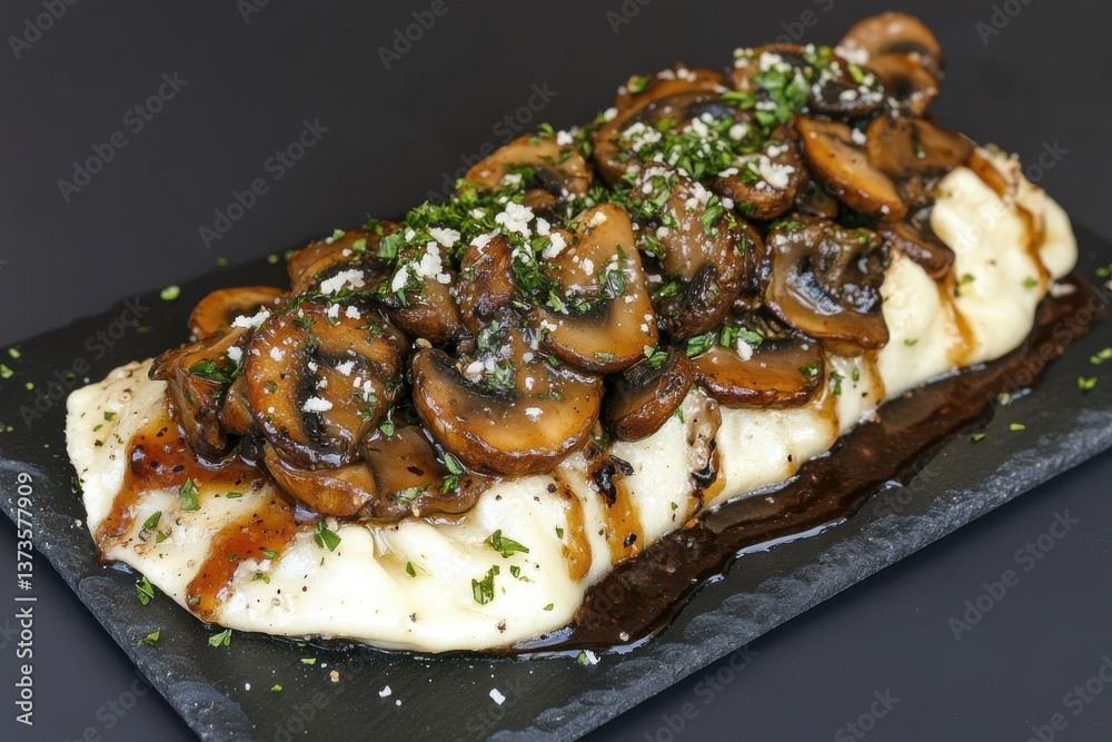 Creamy Mashed Potatoes with Sautéed Mushrooms and Sauce Drizzle Creamy Mashed Potatoes with Sautéed Mushrooms and Sauce Drizzle