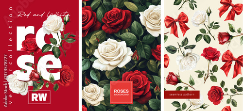 Hand drawn set of floral designs. Vectorized hand drawn gouache illustrations. high quality illustrations of roses, flowers and leaves for poster, prints, menu, card or cover