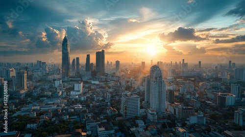 Urban sunset view bangkok cityscape photography skyline aerial perspective serene atmosphere for urban explorers