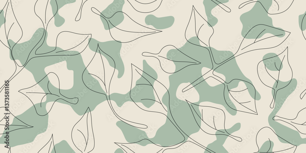 Hand drawn plant elements, leaves, seamless pattern, vector design Hand drawn plant elements, leaves, seamless pattern, vector design