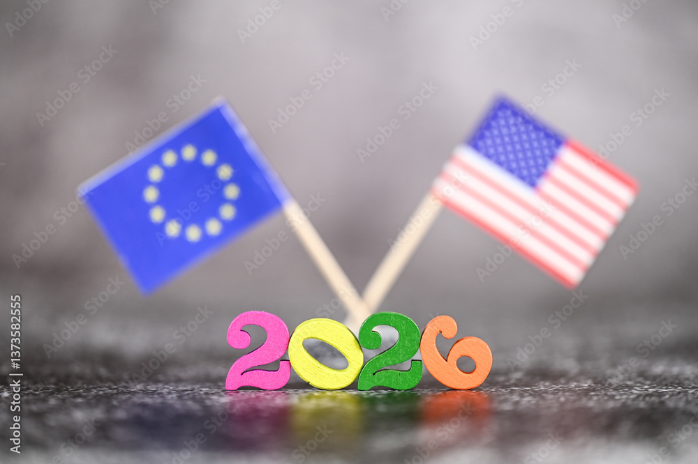 Fototapeta premium Pays drapeau politique année 2026 Etats Unis Europe