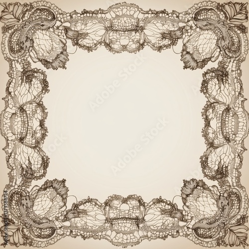 Vintage lace border illustration with intricate floral and geometric patterns in a delicate frame