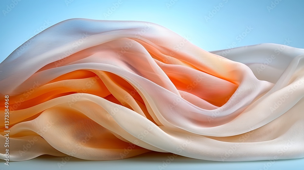 Fototapeta premium Abstract Draped Fabric Orange, White, and Blue Hues