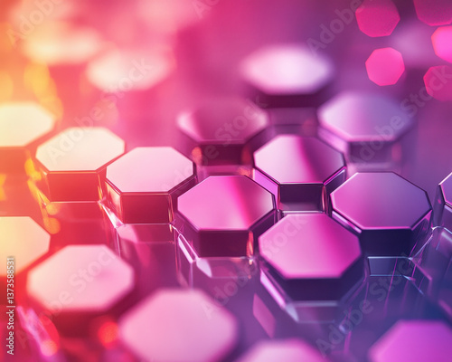 Vibrant hexagons create stunning visual effect, showcasing blend of colors and reflections that evoke sense of modernity and innovation